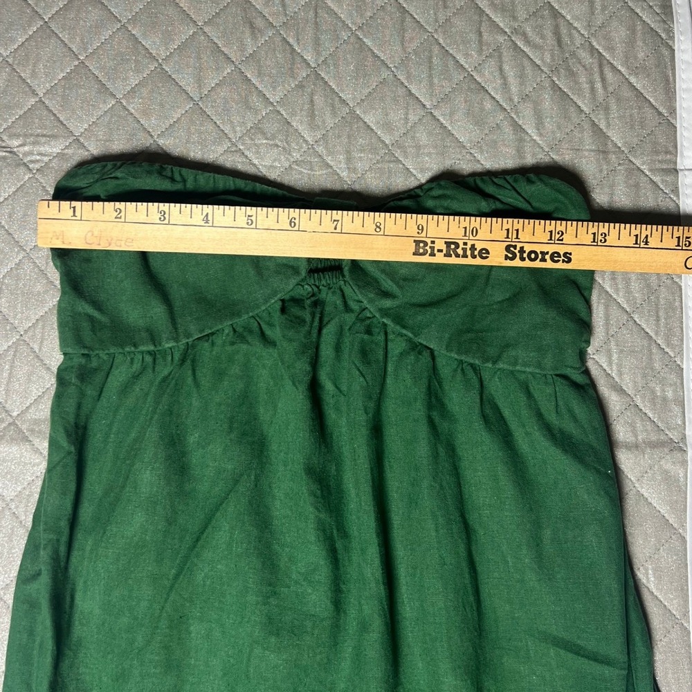 Aerie Green Linen Blend Strapless Maxi Dress Bow Front Smocked‎ Back XS - Picture 3 of 6